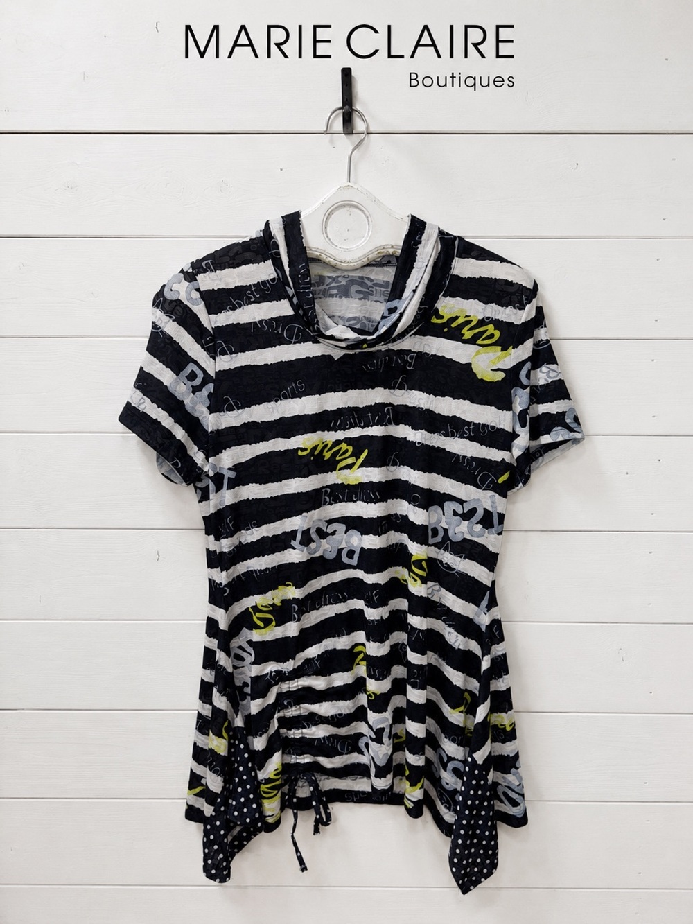 Marie Claire Printed Ruched Tunic Top – Black & White – Women’s Large